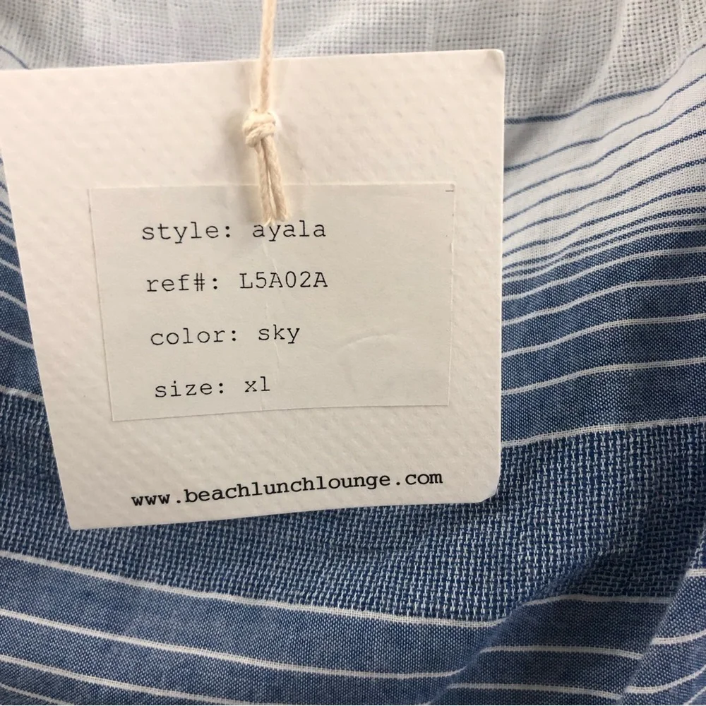 BeachLunchLounge Lightweight Flowy Cotton Stripes Ayala Blue White Green Sky Top - Picture 5 of 8